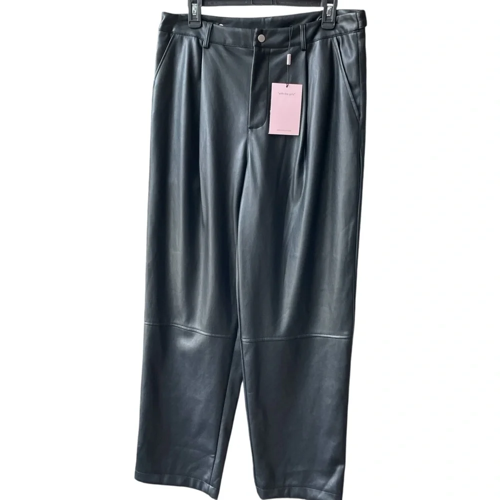 Avec Les Filles Black‎ Leather Dress Pants NWT